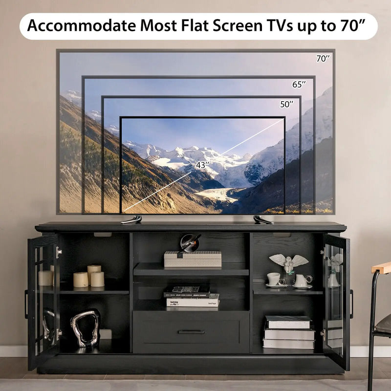 TV Stand for TVs up to 70 with Glass Doors Cubbies and Drawer by DirectDeals