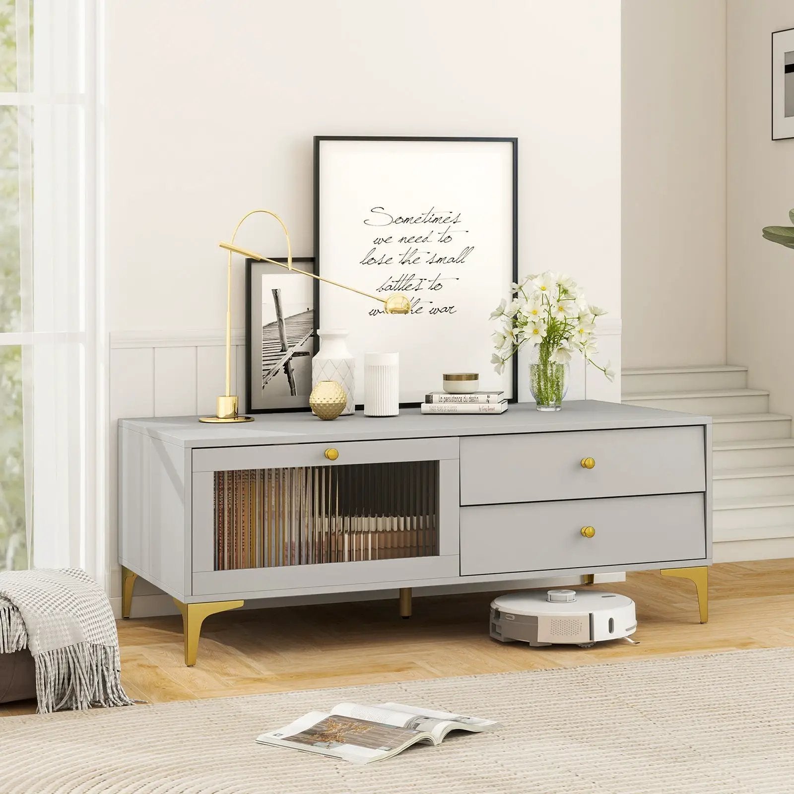TV Stand with Compartment and Drawers for 55 Inch TV-Gray by DirectDeals