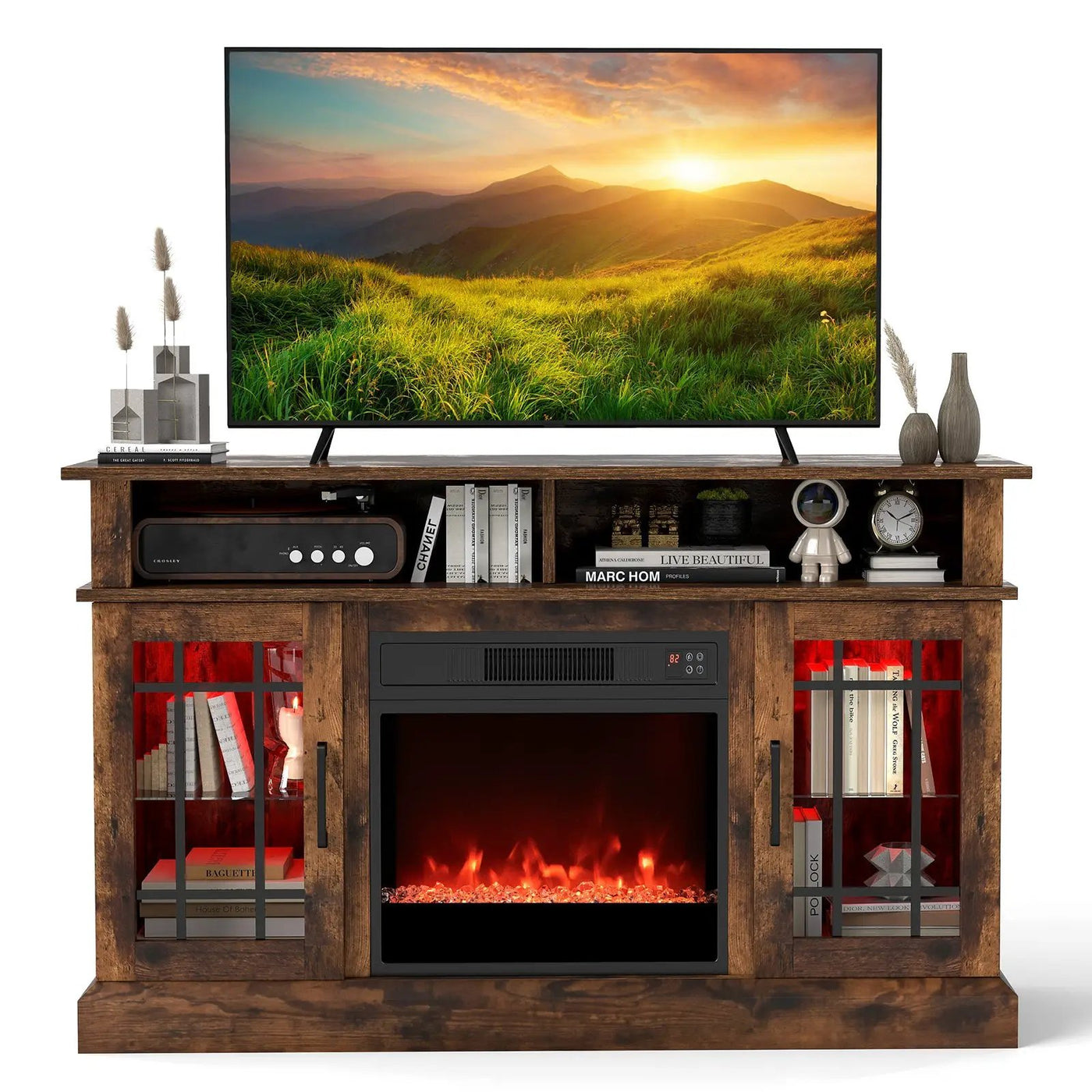 TV Stand with Electric Fireplace LED Lights and Remote Controls for TVs Up to 40 Inch by DirectDeals