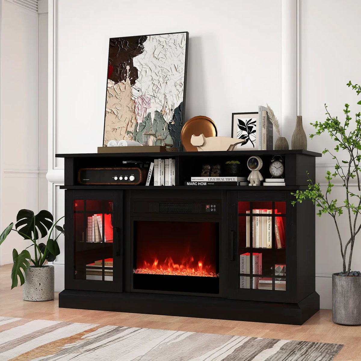 TV Stand with Electric Fireplace LED Lights and Remote Controls for TVs Up to 40 Inch by DirectDeals