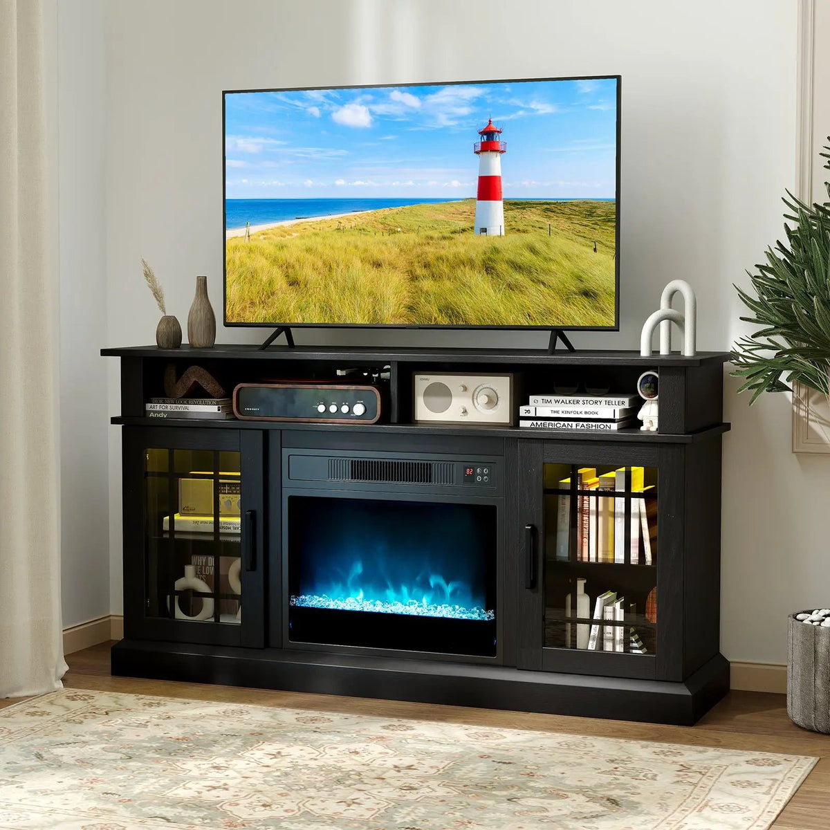 TV Stand with Electric Fireplace LED Lights and Remote Controls for TVs Up to 40 Inch by DirectDeals