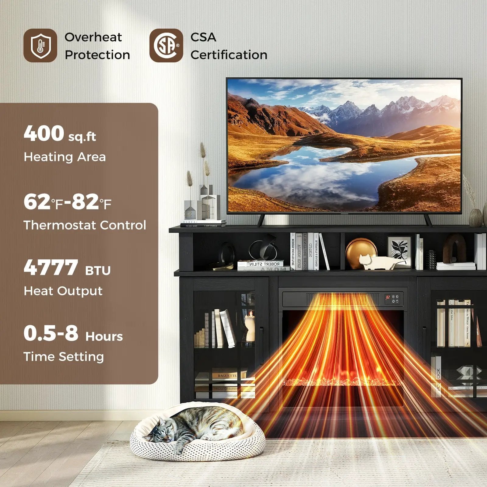 TV Stand with Electric Fireplace LED Lights and Remote Controls for TVs Up to 40 Inch by DirectDeals