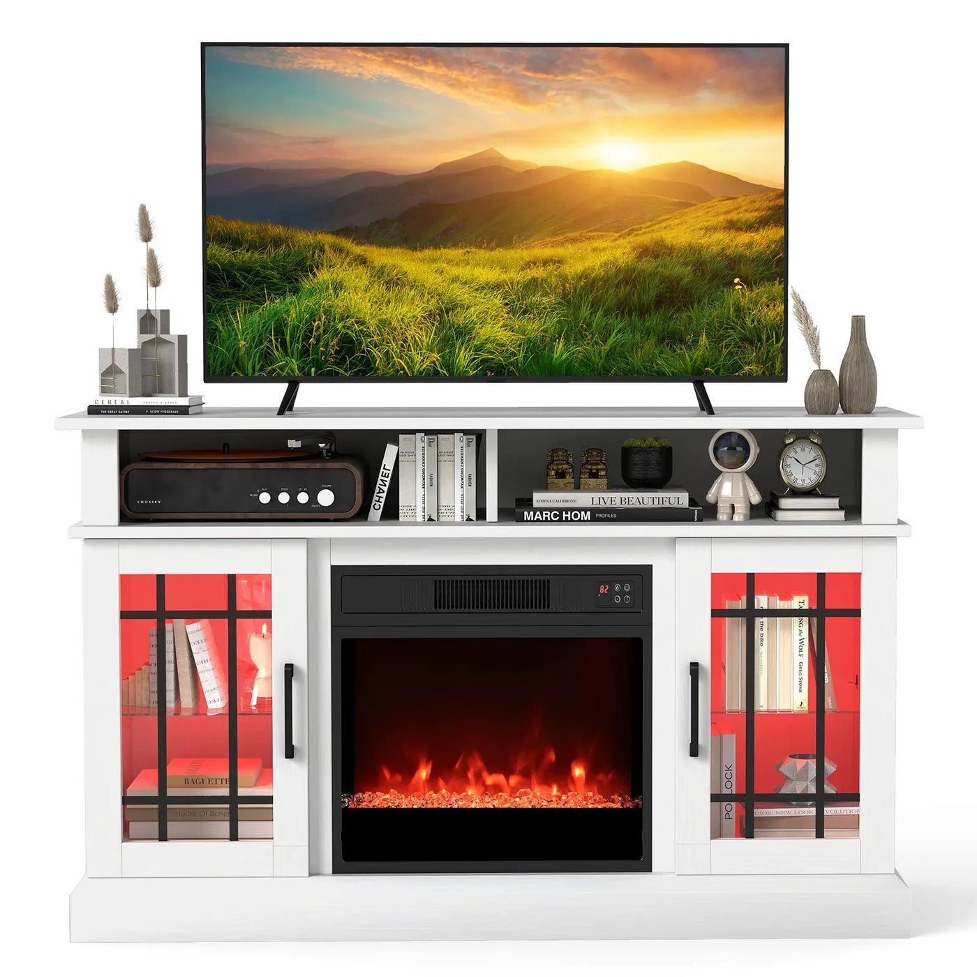 TV Stand with Electric Fireplace LED Lights and Remote Controls for TVs Up to 40 Inch by DirectDeals