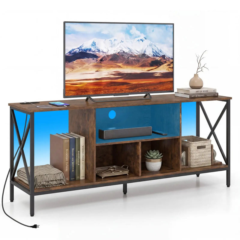 TV Stand with LED Lights for 65 Inch TV Entertainment Center with Power Outlets by DirectDeals