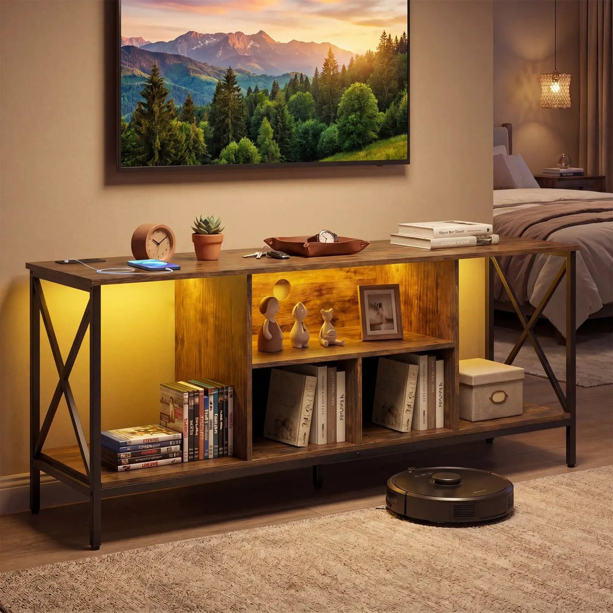 TV Stand with LED Lights for 65 Inch TV Entertainment Center with Power Outlets by DirectDeals