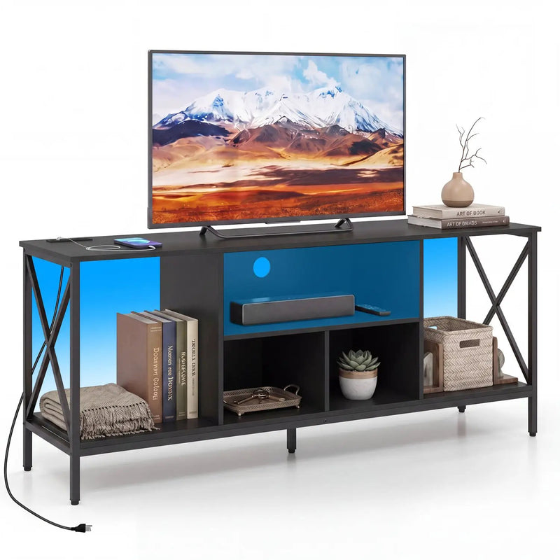 TV Stand with LED Lights for 65 Inch TV Entertainment Center with Power Outlets by DirectDeals