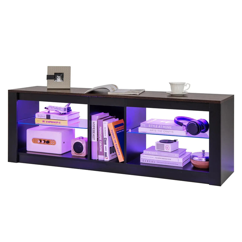 Modern TV Stand with LED Light and Adjustable Shelves for TVs up to 65 inch-Brown by DirectDeals