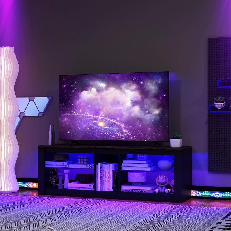 Modern TV Stand with LED Light and Adjustable Shelves for TVs up to 65 inch-Brown by DirectDeals