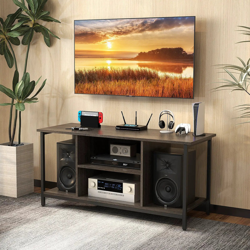 3-Tier TV Stand with Power Outlet USB and Adjustable Shelf-Gray by DirectDeals