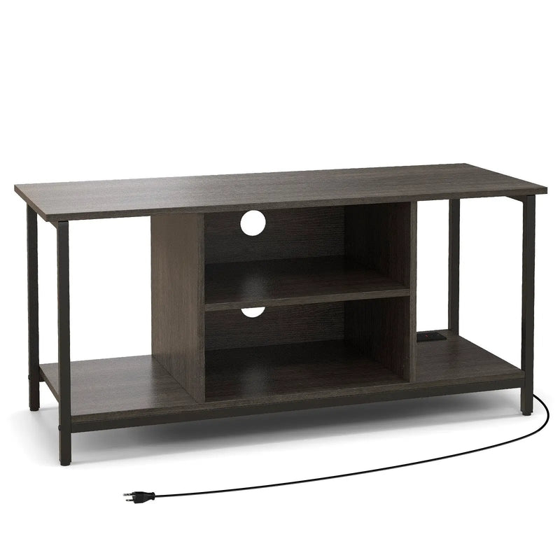 3-Tier TV Stand with Power Outlet USB and Adjustable Shelf-Gray by DirectDeals