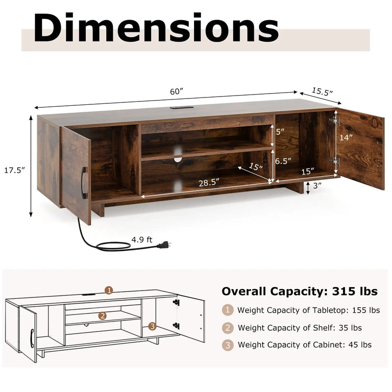 TV Stand with Power Outlet and 2 Cable Holes for 65 Inch TVs by DirectDeals
