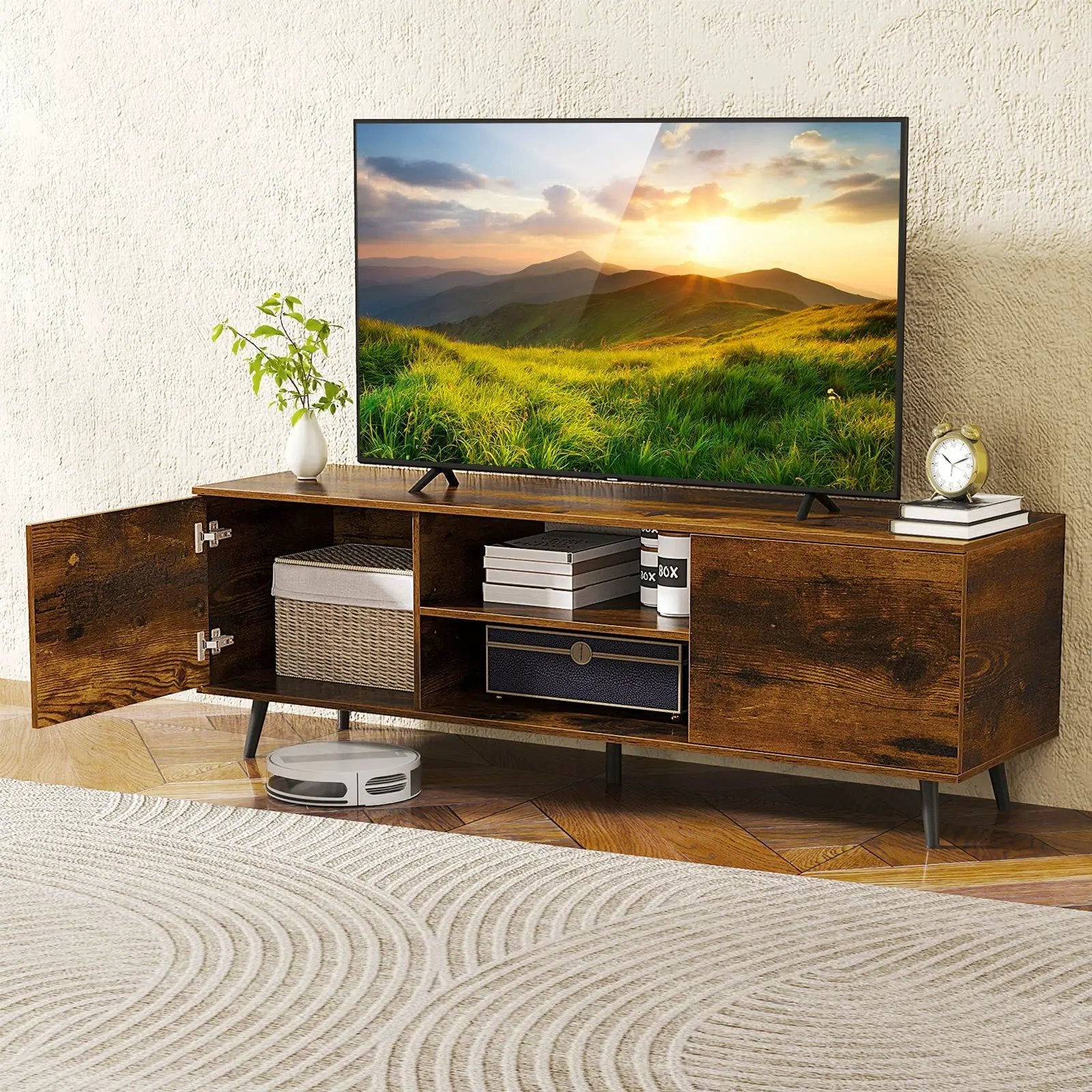 TV Stand with Power Outlets and Adjustable Shelf for 60 Inch TVs by DirectDeals