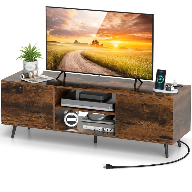 TV Stand with Power Outlets and Adjustable Shelf for 60 Inch TVs by DirectDeals