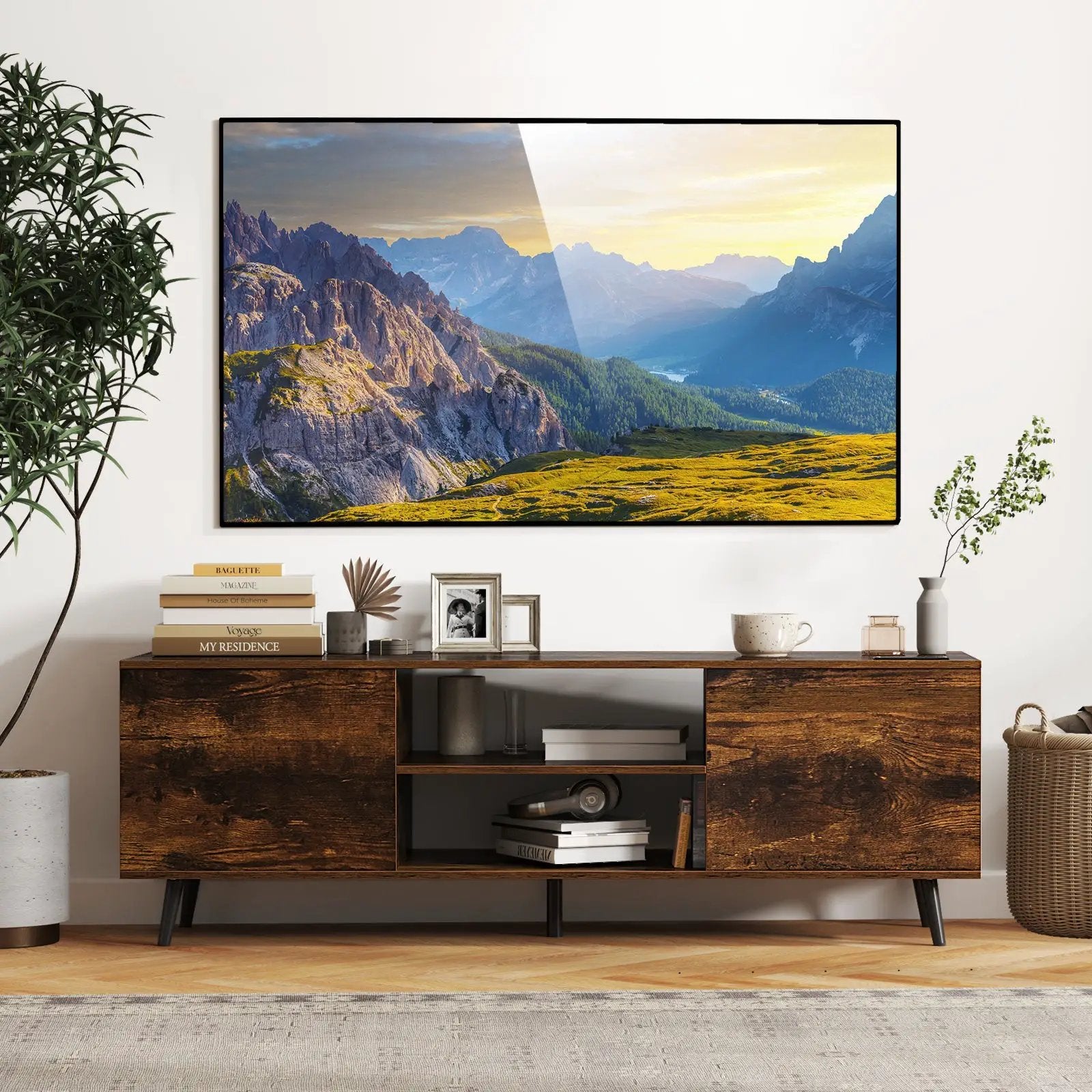 TV Stand with Power Outlets and Adjustable Shelf for 60 Inch TVs by DirectDeals