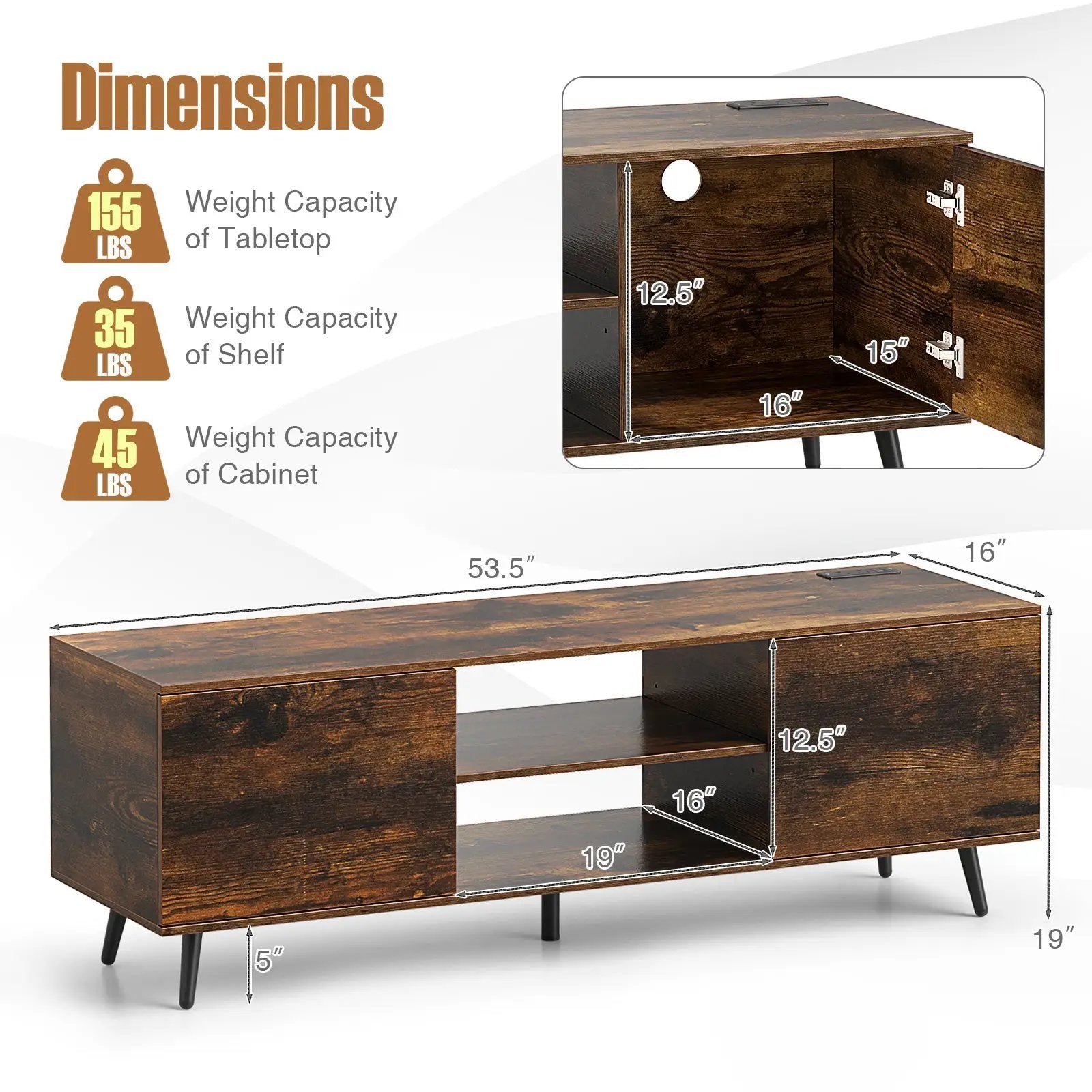 TV Stand with Power Outlets and Adjustable Shelf for 60 Inch TVs by DirectDeals