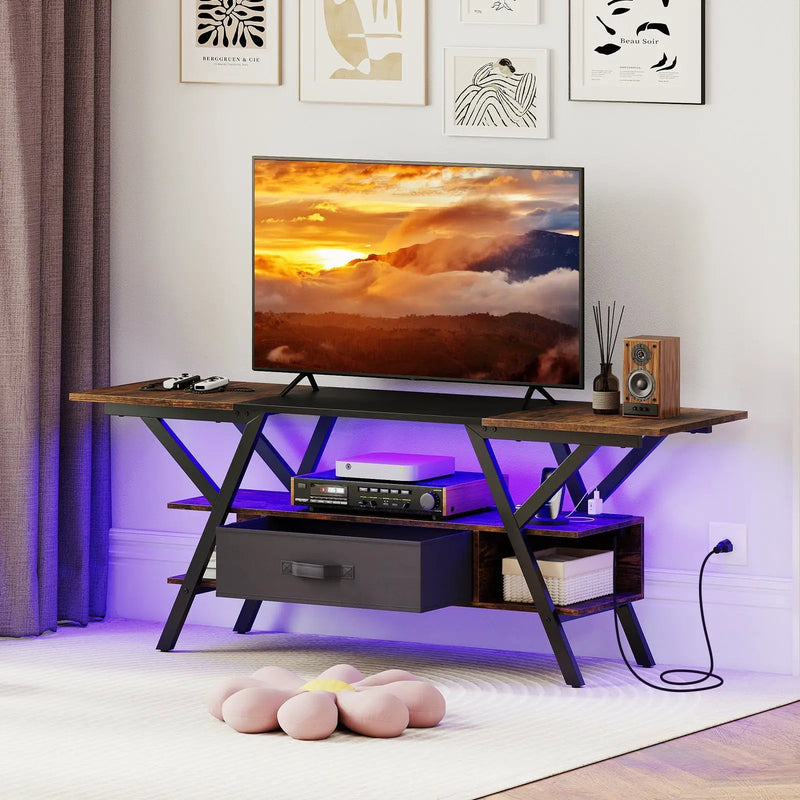 TV Stand for 65 Inch TVs with Power Outlets and LED Lights by DirectDeals