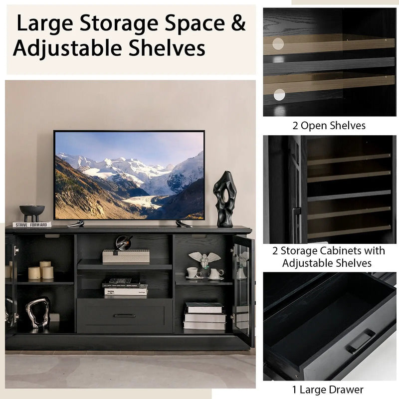 TV Stand for TVs up to 70 with Glass Doors Cubbies and Drawer by DirectDeals