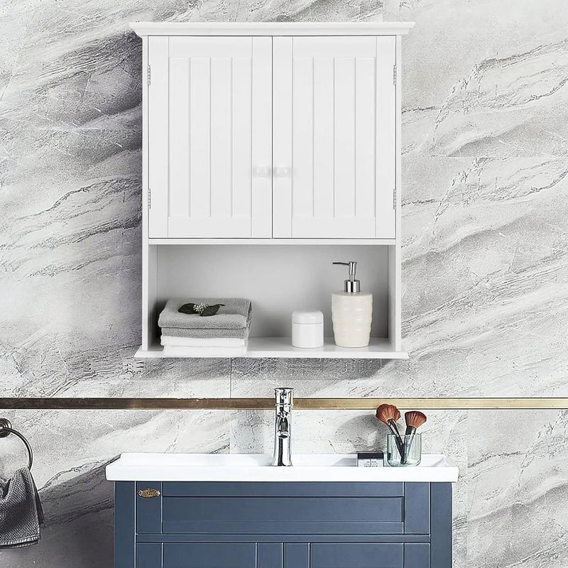 Bathroom Wall Mount Medicine Cabinet with Open Storage Shelf in White by HomePacific