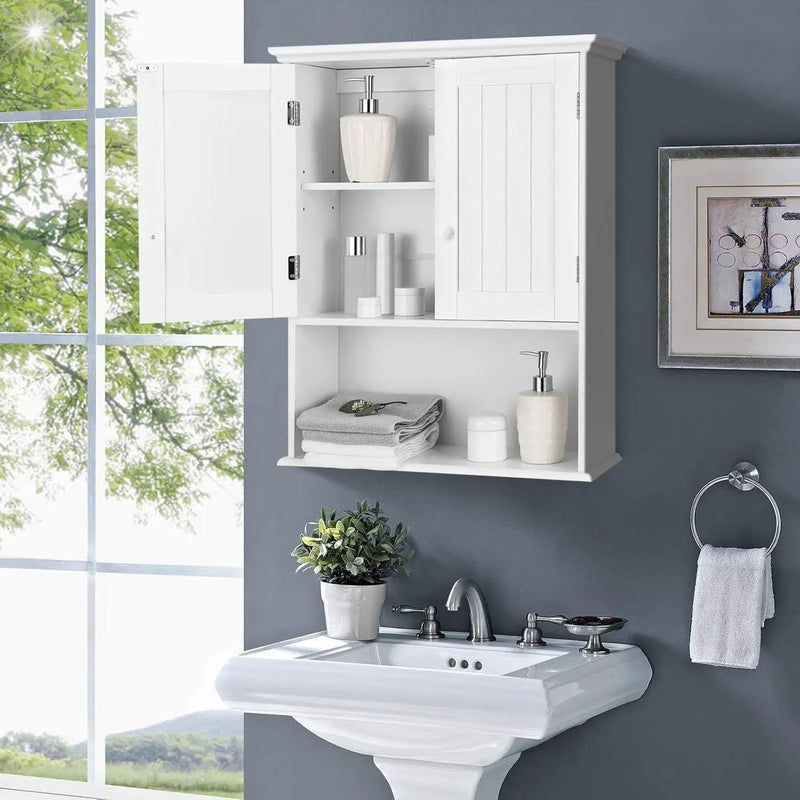 Bathroom Wall Mount Medicine Cabinet with Open Storage Shelf in White by HomePacific