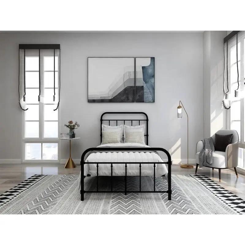 Twin size Farmhouse Black Metal Bed Frame with Rounded Headboard Footboard by HomePacific