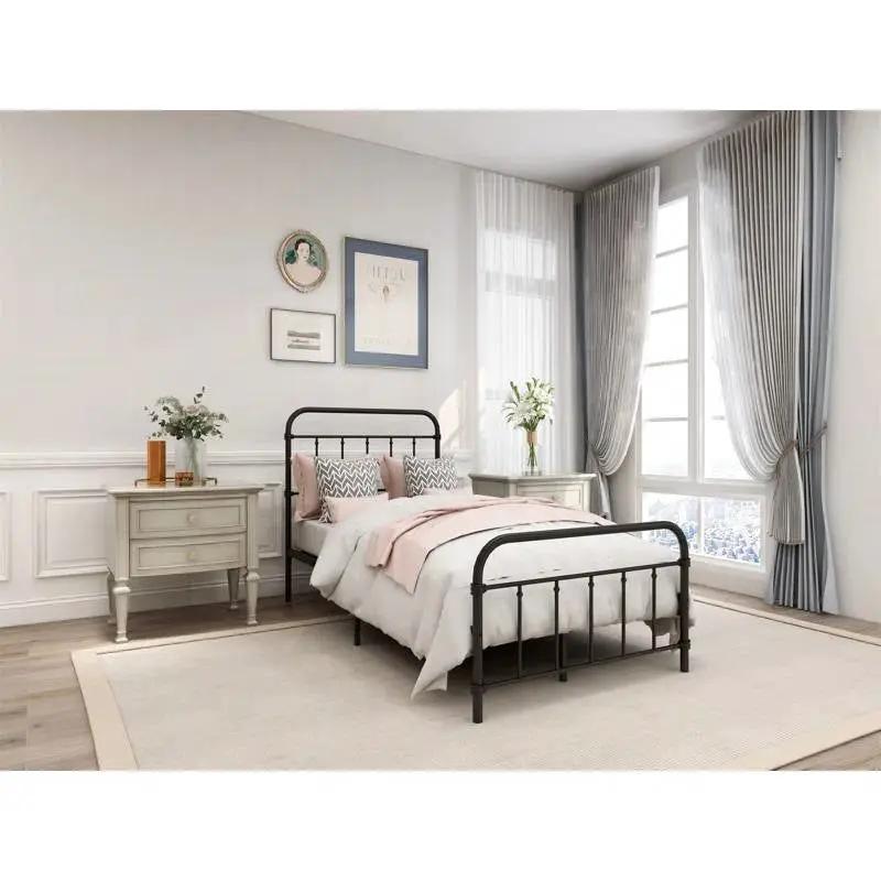 Twin size Farmhouse Black Metal Bed Frame with Rounded Headboard Footboard by HomePacific