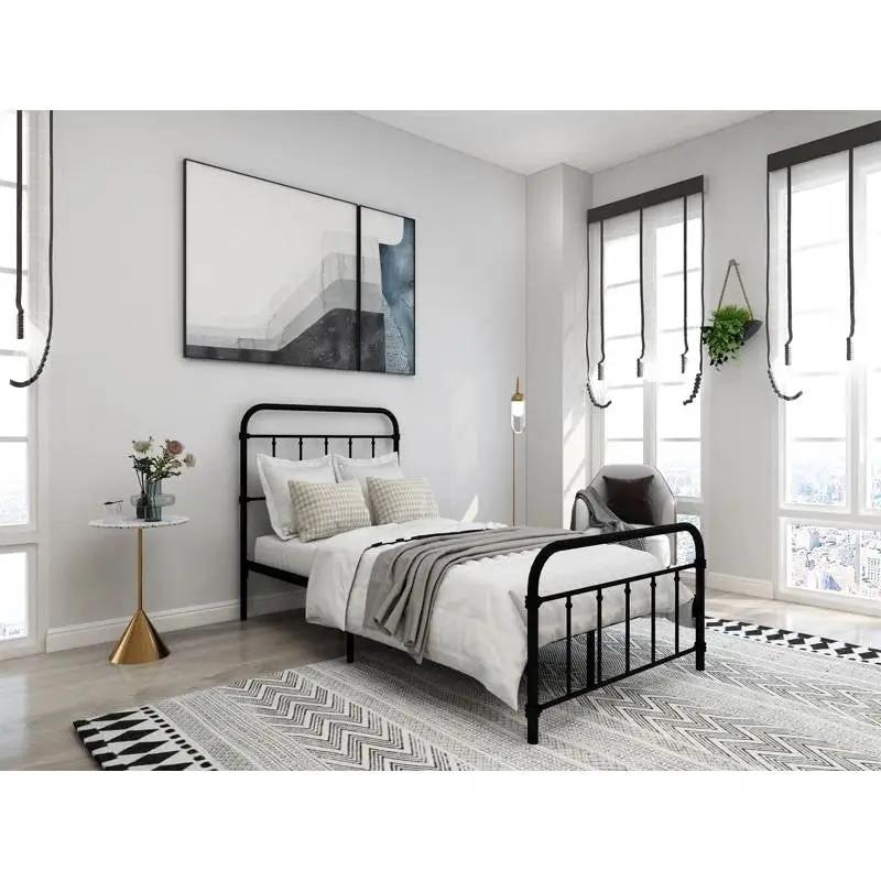 Twin size Farmhouse Black Metal Bed Frame with Rounded Headboard Footboard by HomePacific