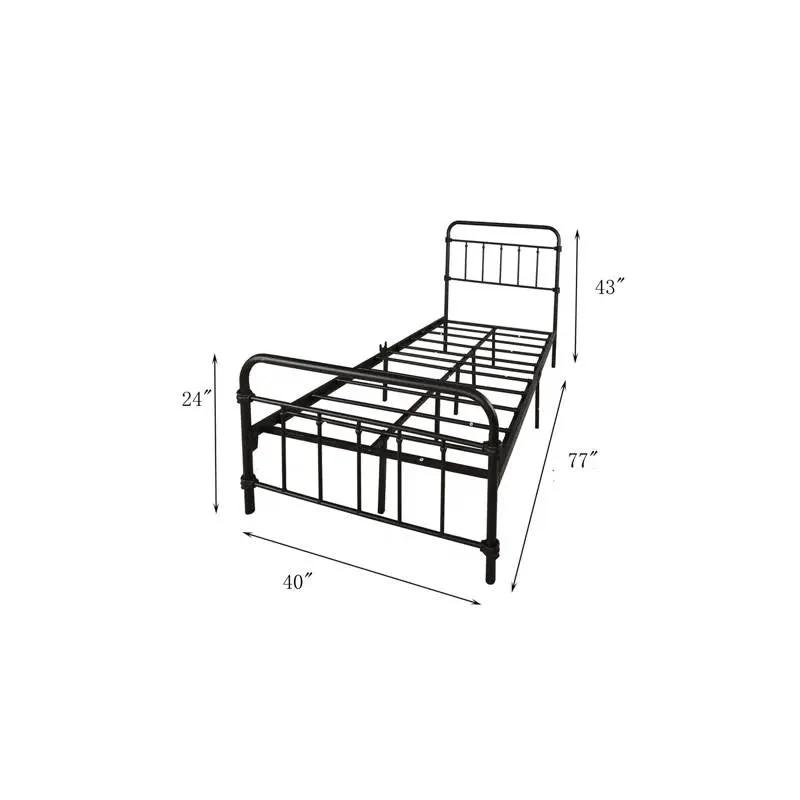 Twin size Farmhouse Black Metal Bed Frame with Rounded Headboard Footboard by HomePacific