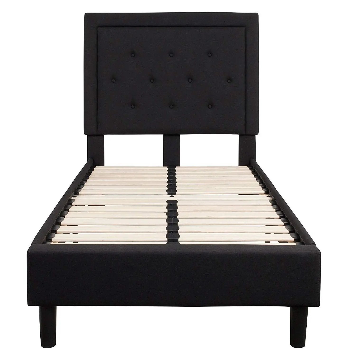 Twin Black Fabric Upholstered Platform Bed Frame with Tufted Headboard by HomePacific