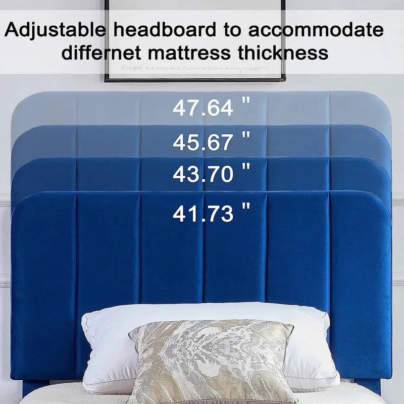 Twin size Blue Upholstered Platform Bed Frame with Headboard by HomePacific