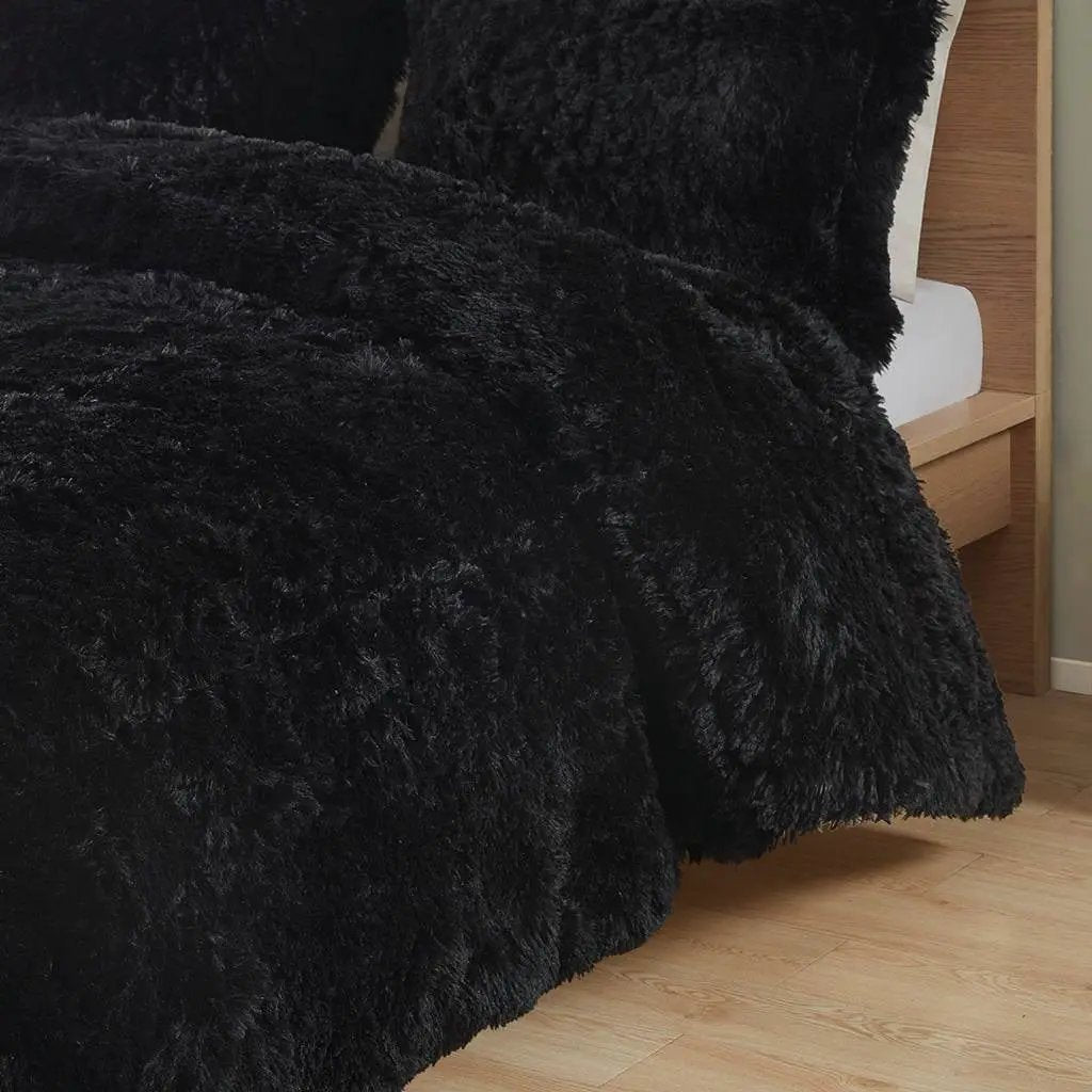 Twin/Twin XL Black Soft Sherpa Faux Fur 2-Piece Comforter Set with Shams by HomePacific