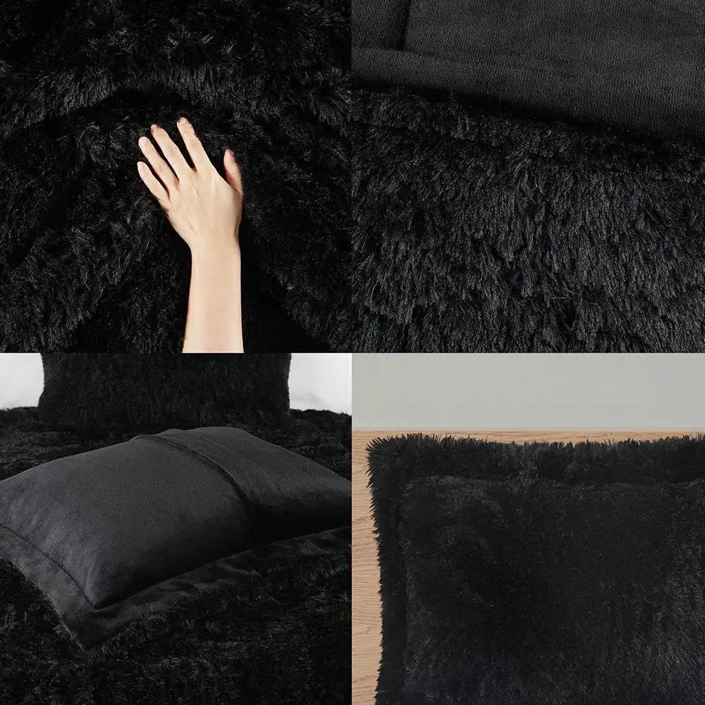 Twin/Twin XL Black Soft Sherpa Faux Fur 2-Piece Comforter Set with Shams by HomePacific