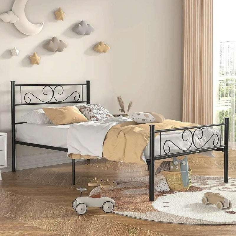 Twin Sturdy Metal Platform Bed Frame with Headboard Footboard in Black Finish by HomePacific