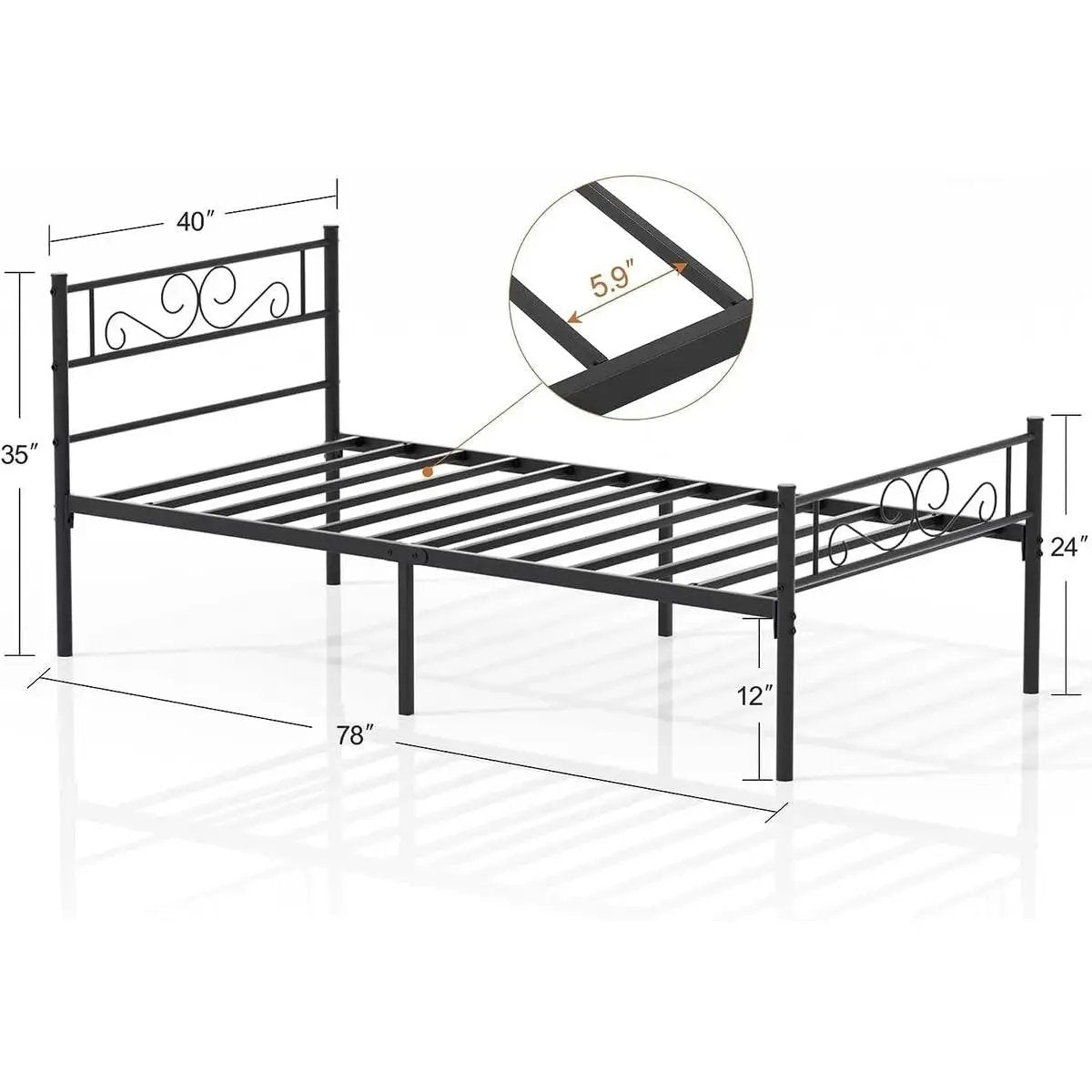 Twin Sturdy Metal Platform Bed Frame with Headboard Footboard in Black Finish by HomePacific