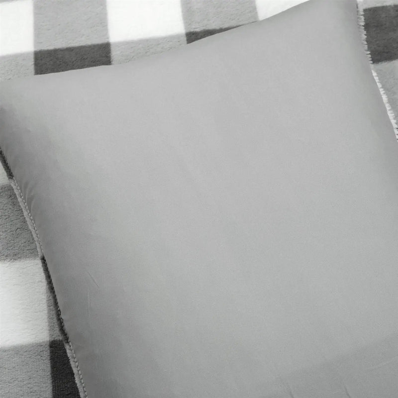 Twin Size Plaid Soft Faux Fur Comforter Set in Black White Grey by HomePacific