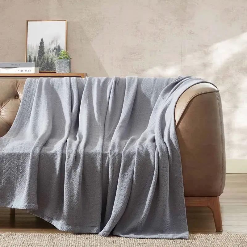 Twin size Cozy Lightweight Grey 100-Percent Cotton Blanket - Machine Washable by HomePacific