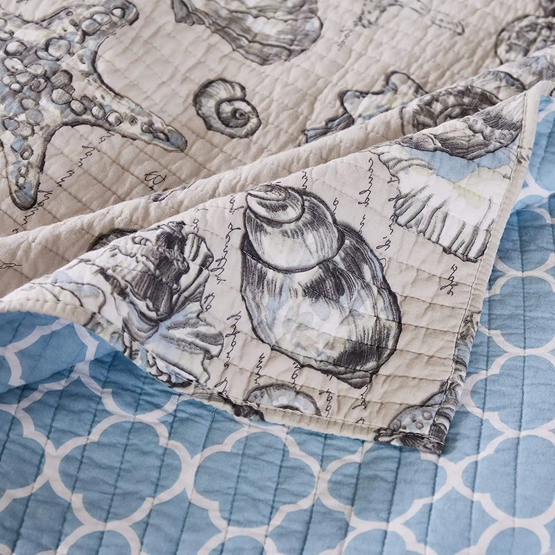 Twin/Twin XL size 2 Piece Microfiber Beach Shells Coastal Reversible Quilt Set by HomePacific