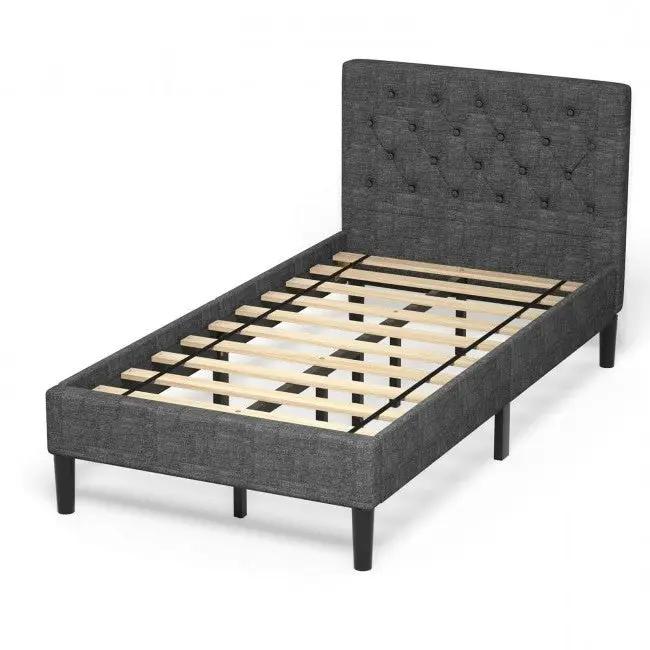 Twin Size Grey Upholstered Button Tufted Headboard Platform Bed by HomePacific