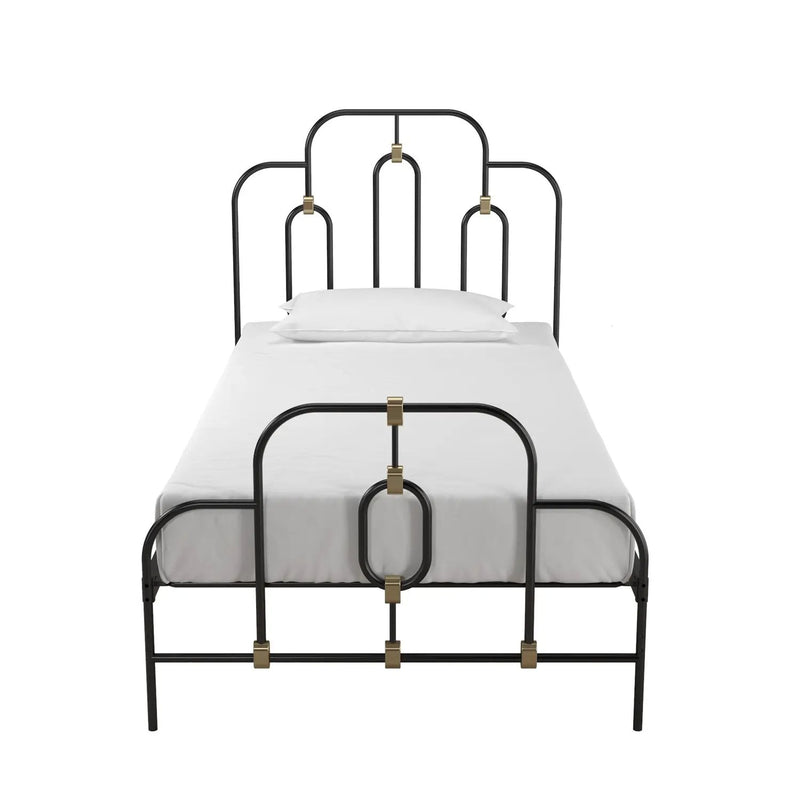Twin size Farmhouse Adjustable Height Platform Bed in Black Gold Metal Finish by HomePacific