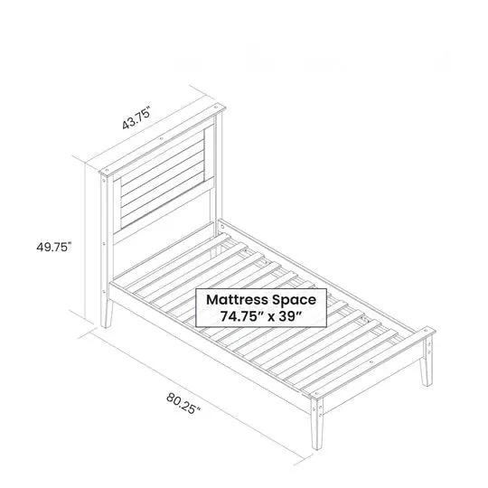 Twin Size Coastal Dorm Farmhouse Solid Pine Wood Platform Bed in Rustic Grey by HomePacific
