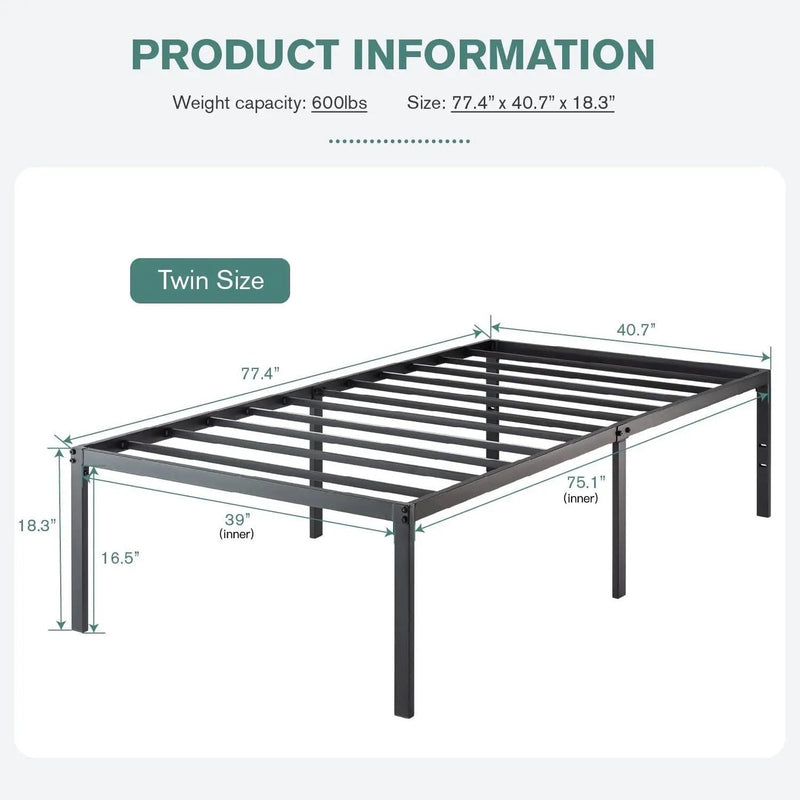 Twin 18-inch High Metal Platform Bed Frame with Under-bed Storage Space by HomePacific