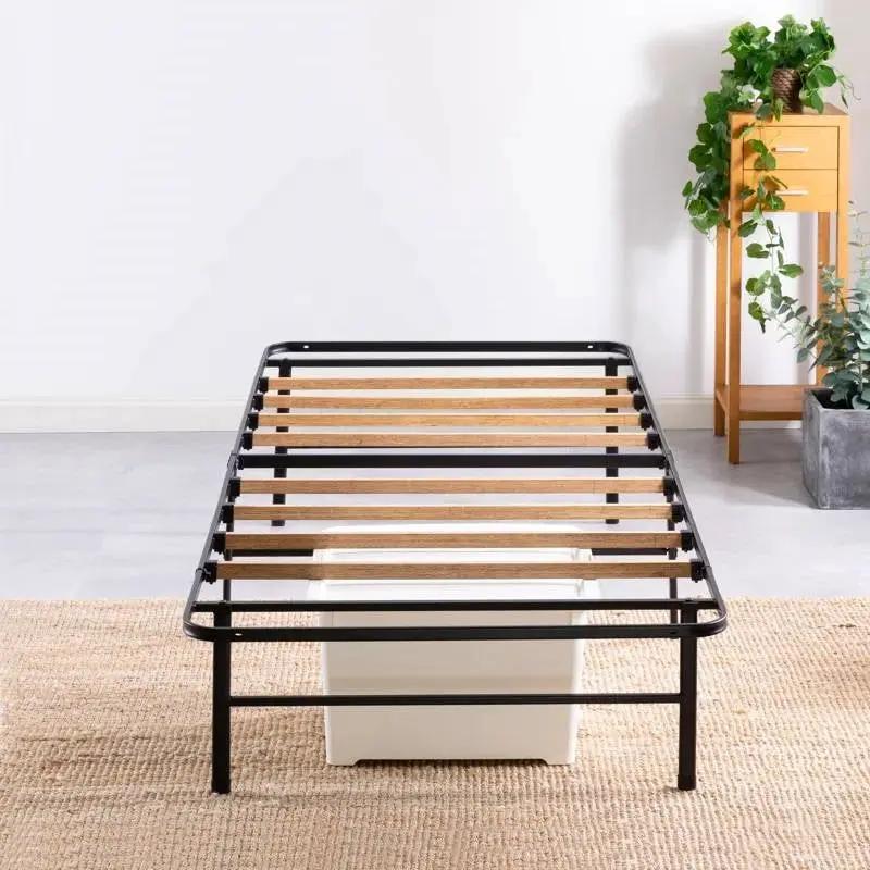 Twin size Metal Bed Frame with Bamboo Wood Slats by HomePacific
