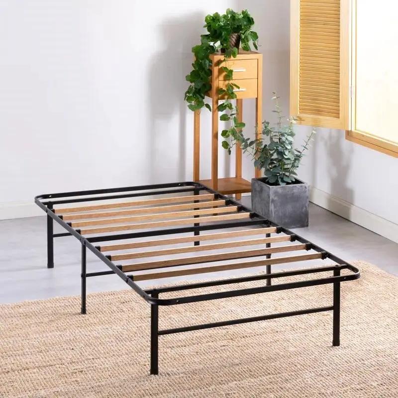 Twin size Metal Bed Frame with Bamboo Wood Slats by HomePacific