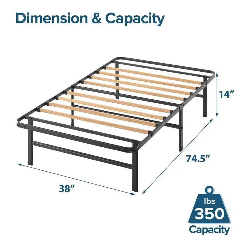 Twin size Metal Bed Frame with Bamboo Wood Slats by HomePacific