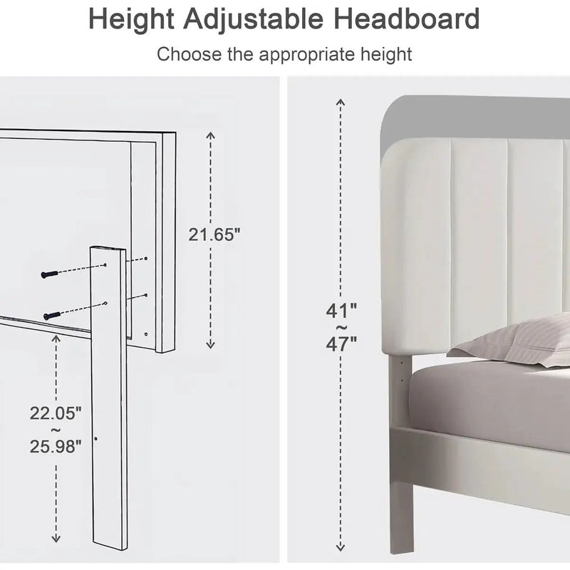 Twin size White Upholstered Platform Bed Frame with Headboard by HomePacific