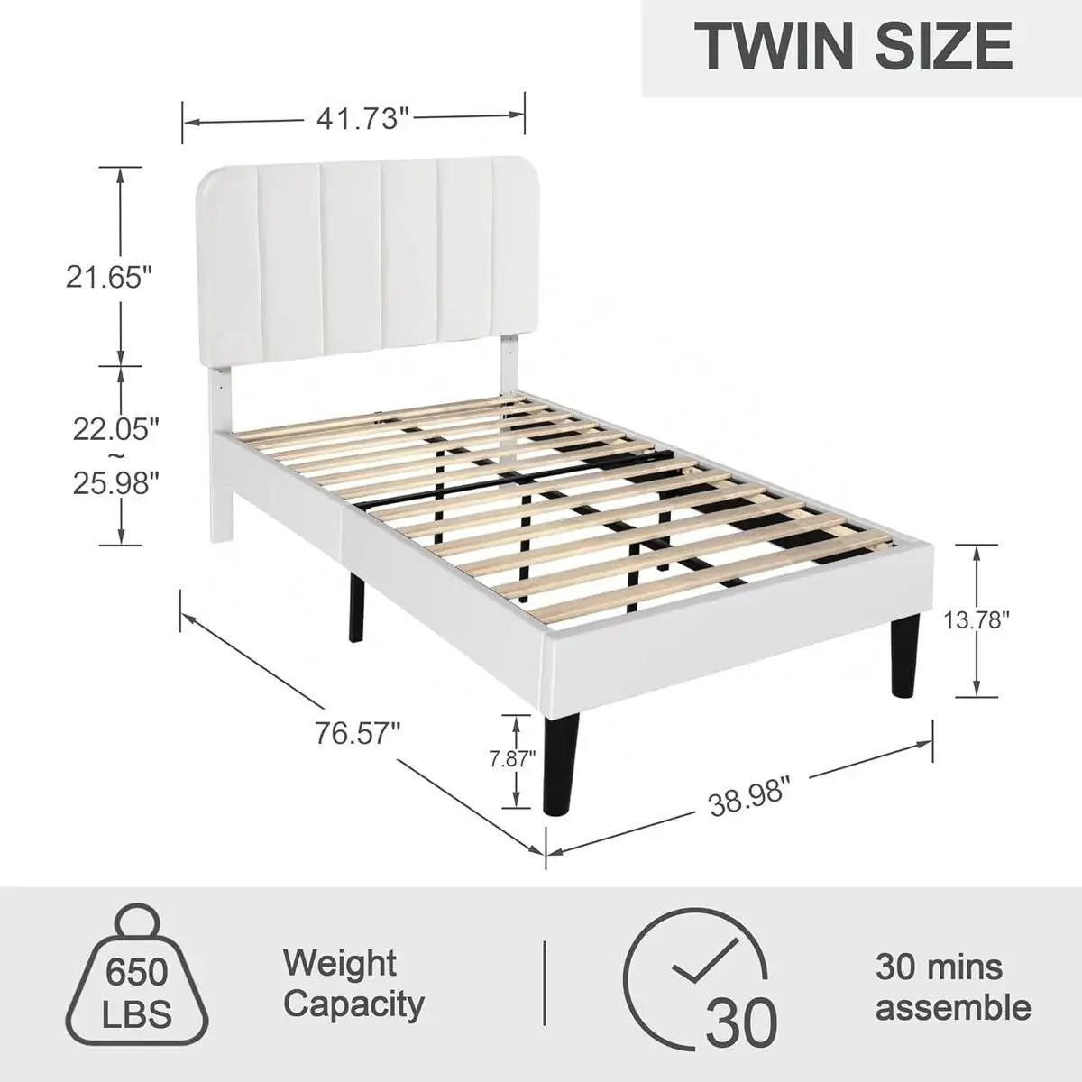 Twin size White Upholstered Platform Bed Frame with Headboard by HomePacific