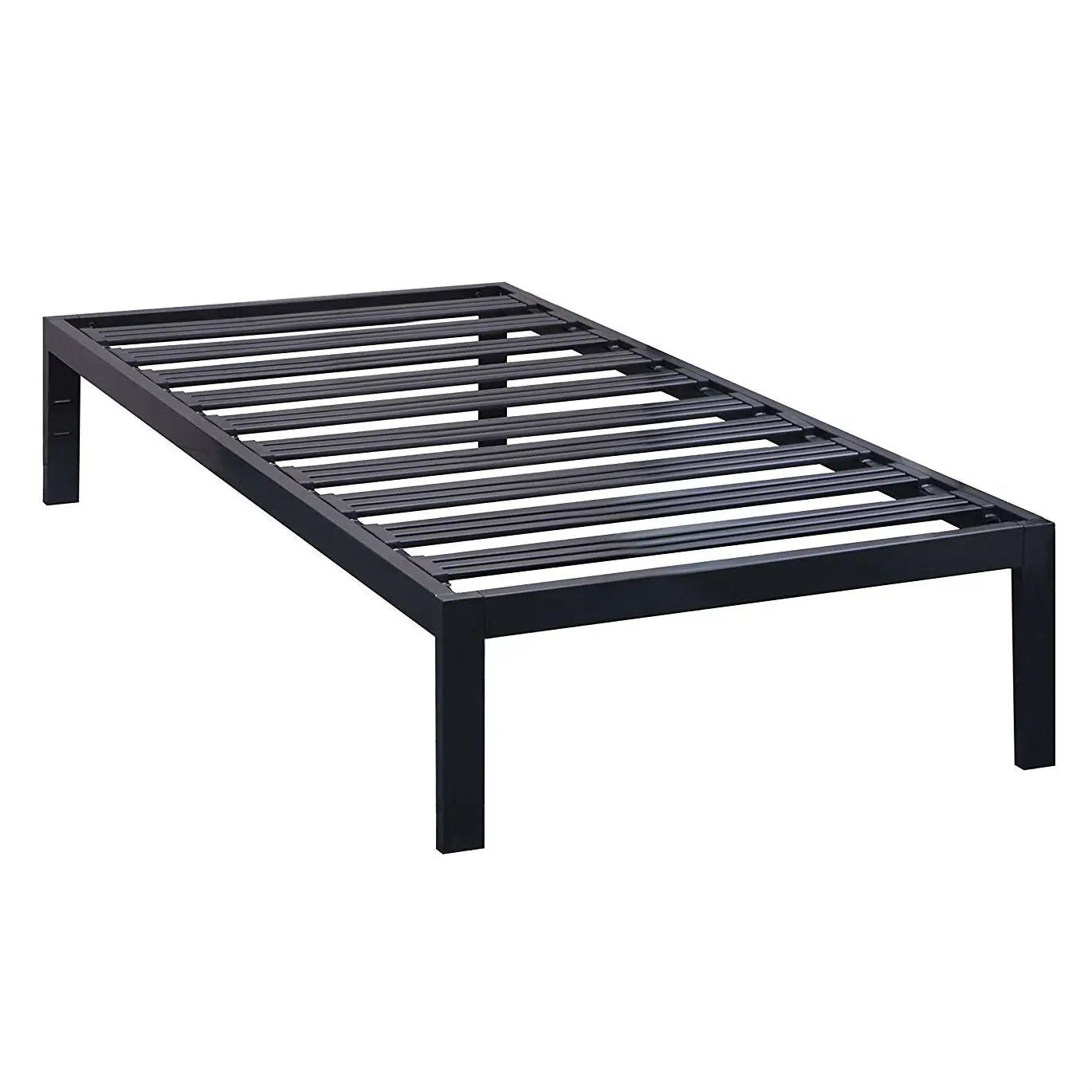 Twin size Sturdy Black Metal Platform Bed Frame with Wide Steel Slats by HomePacific