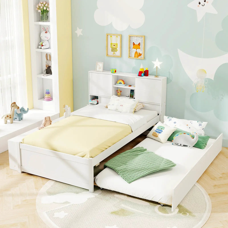 Twin Bed Frame with Trundle and Power Outlets by DirectDeals