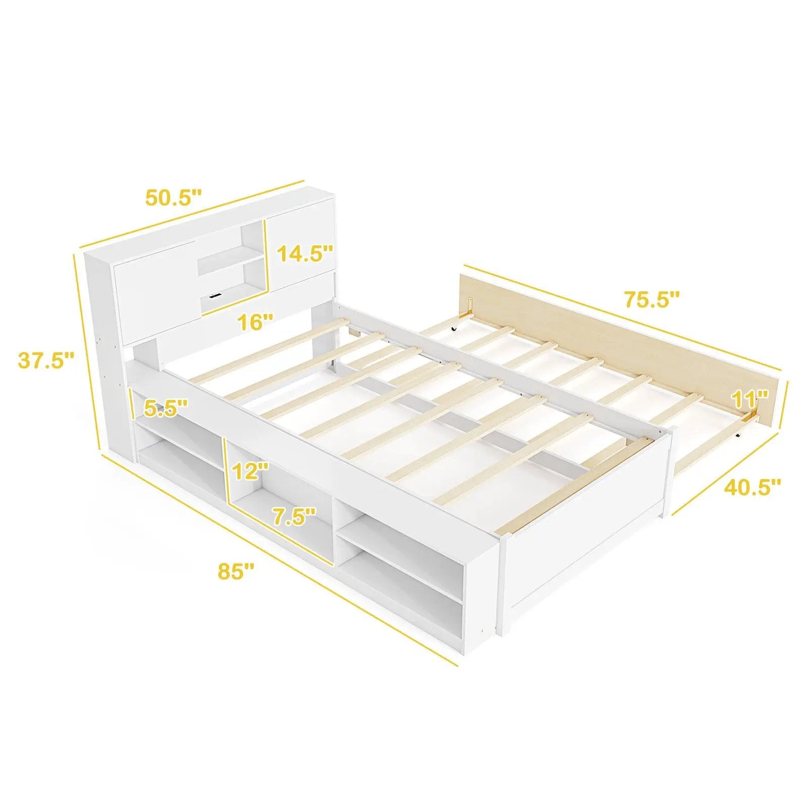 Twin Bed Frame with Trundle and Power Outlets by DirectDeals