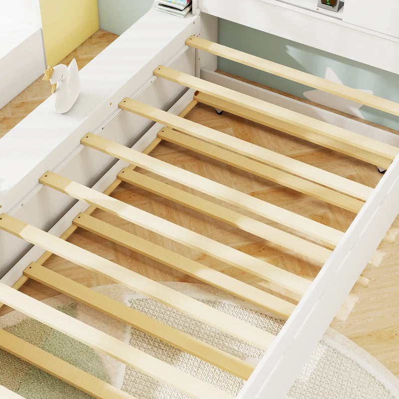 Twin Bed Frame with Trundle and Power Outlets by DirectDeals