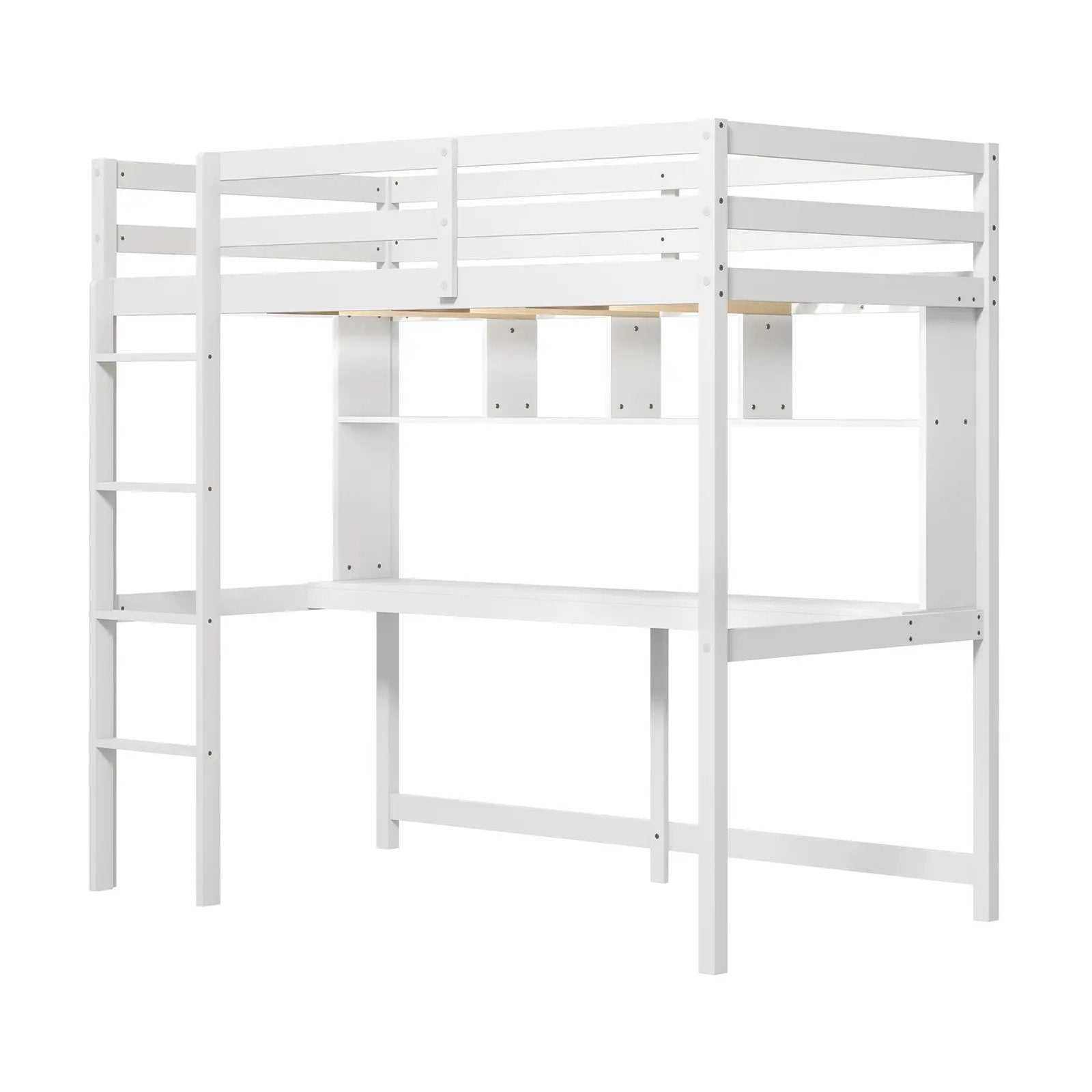 Twin Loft Bed with Desk and Shelves - White by DirectDeals